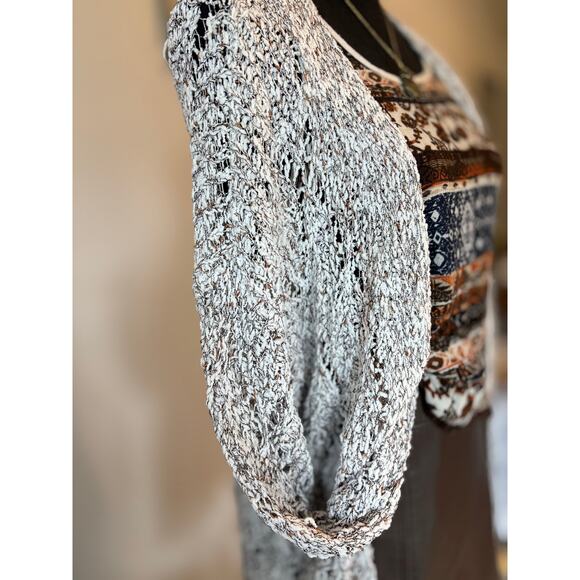 POL Open Knit Cardigan White, Black & Brown Longline Lightweight Boho Sweater - Picture 2 of 11